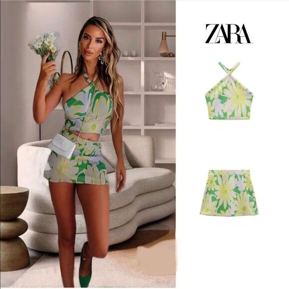 Zara 2 PCS Floral Halter top + skirt - Picture 2 of 8